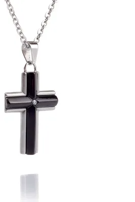 Produktbild von Edelstahl Anhänger Kreuz Schwarze Beschichtung Männerschmuck Kette- 55cm