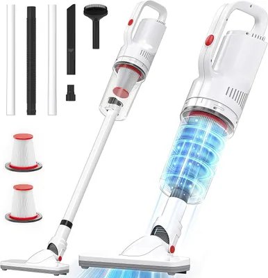 Produktbild von Akkustaubsauger, 12000PA/120W Kabelloser Staubsauger, 4-in-1 Superleise Bodensauger, Standstaubsauger, tragbarer Handstaubsauger, Weiß