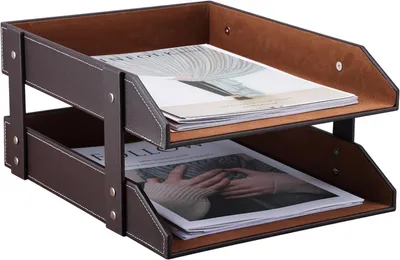 Produktbild von Holz Dokumentenablage mit 2 Schubladen, A4, braun, Kunstleder, für Büro