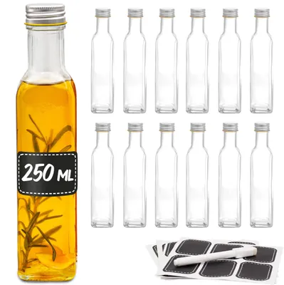 Obrázok produktu pre Omgoods – Súprava 12 sklenených fliaš s objemom 250 ml a skrutkovacím uzáverom