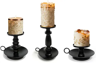 Produktbild von Kerzenhalter aus schwarzem Eisen, 3 Stück, 6 cm Durchmesser, für Stabkerzen