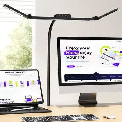 Immagine prodotto di Lampada da scrivania LED KableRika, dimmerabile, con morsetto, 24W, collo flessibile a cigno, 4 temperature di colore e livelli di luminosità, controllo touch, protezione degli occhi, lampada da scrivania LED per l'ufficio domestico