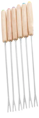 Image de Lot de 6 fourchettes à fondue en acier inoxydable, bâtonnets pour fondue au fromage et bâtonnets à s'mores avec manche en bois, résistants à la chaleur, pour le chocolat et le fromage