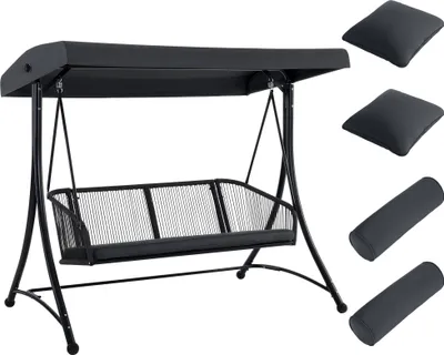 Produktbild von M MCombo Hollywoodschaukel 3-Sitzer, Gartenschaukel mit Verstellbares Sonnendach, Schaukelbank Outdoor, Gartenliege Wetterfest, 8026 (Dunkgelgrau)