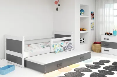 Obrázok produktu pre Detská posteľ s nadstavcom a matracmi 80x190 FERGUS - biela / grafitová
