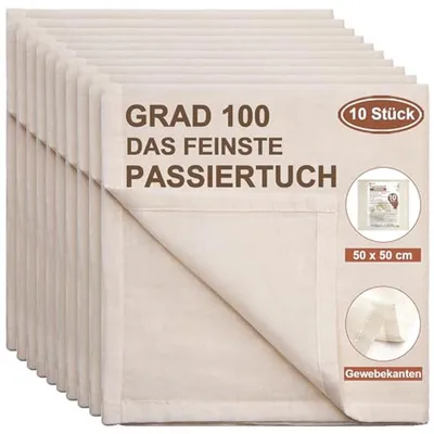 Küchentücher Set von 4 - Hanf Käsetuch 50x50cm Wiederverwendbar für Kochen und Filtration