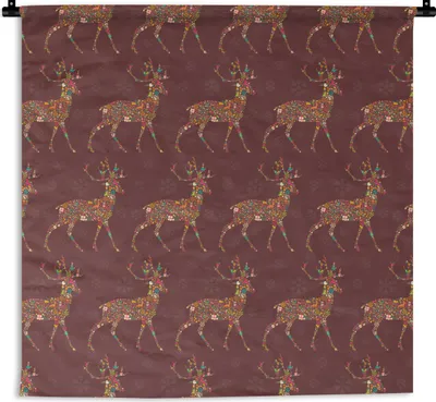 Produktbild von MuchoWow® Wandteppich Wandbehang Hirsche - Muster - Farben 120x120 cm Tapisserie Dekoration Wandtuch - Modern - Baumwollgewebe