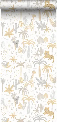 Produktbild von Sanders & Sanders Tapete Dschungeltiere Ockergelb, Grau und Beige - 640450 - 53 cm x 10 m