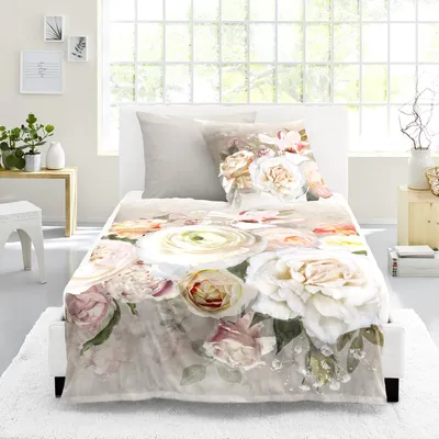 Produktbild von Bettwäsche Bierbaum Mako Satin 5325-90 Blumen grau altrosa 135x200