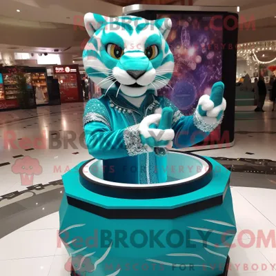 Produktbild von Türkises REDBROKOLY Tiger-Maskottchenkostüm mit Abendkleid und Ringen