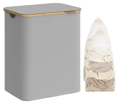 Obrázek produktu pro Šedý košík na prádlo – materiál: Oxford 600D – bambus – rozměry: 52 x 38,5 x 70,5 cm