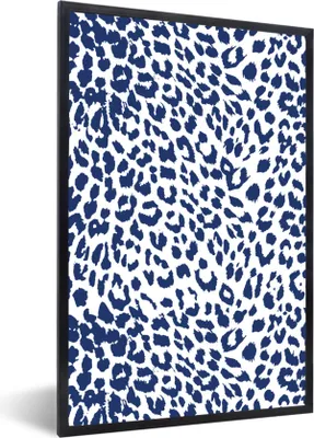 Produktbild von MuchoWow® Gerahmtes Poster Pantherdruck - Blau - Weiß 20x30 cm - Poster mit Schwarzem Bilderrahmen Wandposter Rahmen Foto Bilder - Drucken - Bilder Poster im Rahmen