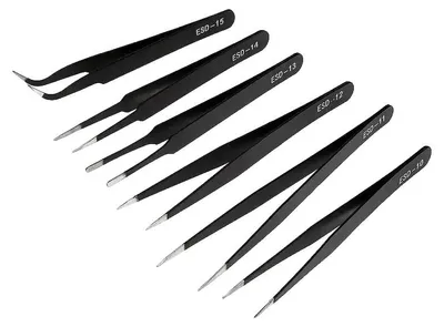 Productafbeelding van Precisie pincetten, ESD-antistatisch, roestvrij staal, zwart, set van 6 stuks