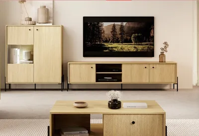 Produktbild von Wohnzimmer-set SCANDI 4 TV Schrank + Couchtisch + Vitrine Eiche Scandi/Eiche Fischgrät