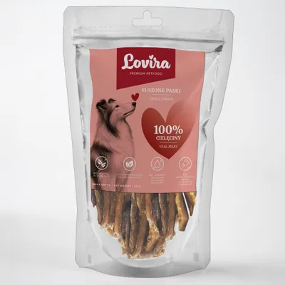 Produktbild von LOVIRA Hundeleckerlis – getrockeltes Kalbfleisch, Ergänzung einer gesunden Ernährung, natürliche weiche Snacks für Hunde, 80 g