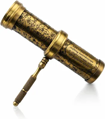 Productafbeelding van Antieke handgesneden messing twist caleidoscoop - Vintage look caleidoscoop - Antieke afwerking met messing handvat