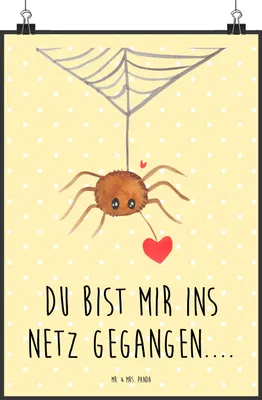Produktbild von Mr. & Mrs. Panda Bild Spinne Agathe Liebe DIN A4 - Gelb Pastell - Geschenk, Wanddeko, Liebesbeweis, Liebesgeschenk, Verliebt, Plakat, drucke, Wandbild