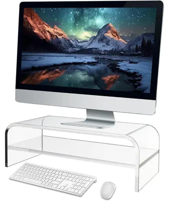 Immagine prodotto di Supporto per monitor a 2 livelli, in acrilico, dimensioni 39x20x12,6 cm, per sollevare monitor, scrivanie, laptop e PC
