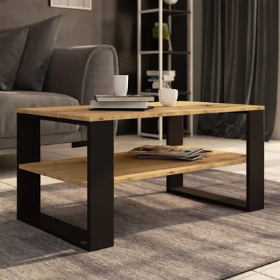 Produktbild von Couchtisch – Wohnzimmertisch – Sofatisch – ALEX – Artisan Eiche / Schwarz – 92 cm – Moderner Wohnzimmertisch mit zusätzlicher Ablagefläche