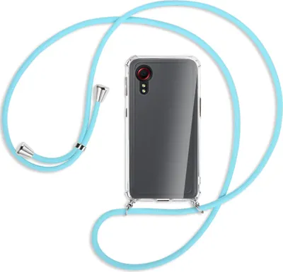 Produktbild von Handykette Backcover-Schutzhülle mit Band (Metall silberfarben) für Samsung Galaxy Xcover 5 (G525) - himmelblau