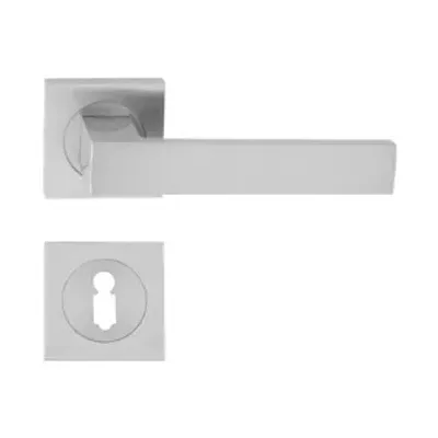 Produktbild von DOMINO Türgriff Drückergarnitur BB-Buntbart Set | mit quadratischen BB Rosetten | Türklinke für Zimmertür, Bürotür, Kellertür & Innentür | Türbeschläge aus Aluminium  |Chrom Glänzend | QUBIK-QR M6