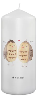 Produktbild von Mr. & Mrs. Panda Kerze Eulen Liebe 19 x 8 cm - Weiß - Geschenk, Stumpenkerze, Blockkerze, Erinnerungslicht, Owl, Eule, Erinnerungskerze, Bedruckte, Pärchen