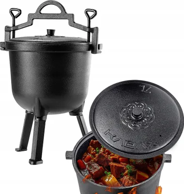 Produktbild von KADAX Jagdkessel, Gusseisen Kochtopf mit Füßen, Schmortopf aus Gusseisen, Dutch Oven für Garten 7L
