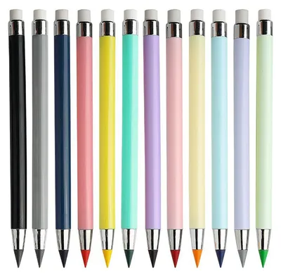 Produktbild von 12-teiliges Infinity Forever Pencil-Set, Infinite Everlasting Inkless Pencils mit Radiergummi und 12 Ersatzspitzen zum Skizzieren, Zeichnen und Schreiben