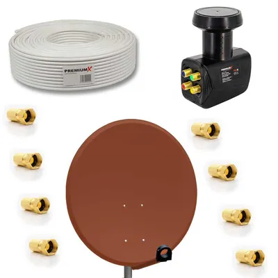 Produktbild von PremiumX SAT Anlage 80cm Antenne Aluminium Quad LNB 50m Kabel F-Stecker