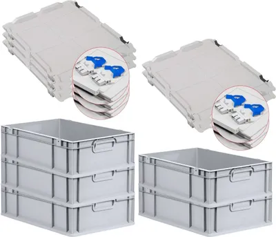 Produktbild von SuperSparSet 5x Eurobox NextGen Grip mit Scharnierdeckel und blauen Schiebeschnappverschlüssen | HxBxT 17x40x60cm | 34 Liter | Griffe geschlossen | Glatter Boden | Eurobehälter, Transportbox, Transportbehälter, Stapelbehälter