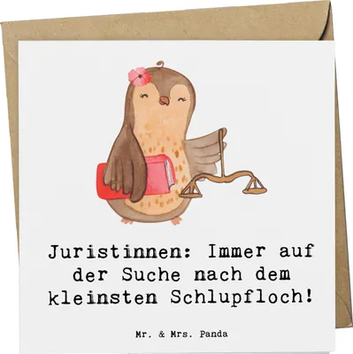 Produktbild von Mr. & Mrs. Panda Klappkarte Juristin Schlupfloch - Weiß - Geschenk, Beruf, juristische Beratung, anlasskarte, doppelkarte, Berufspassion, Jura, Grußkarte, Berufsprodukte