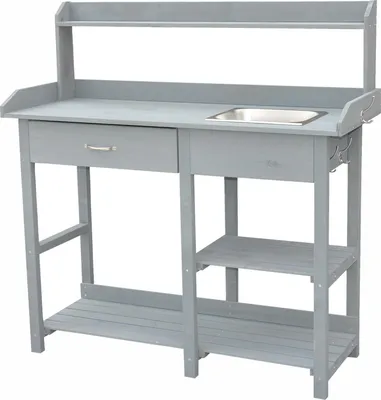 Image de Table de jardin Table à plantes grise 117 x 45 x 121 cm