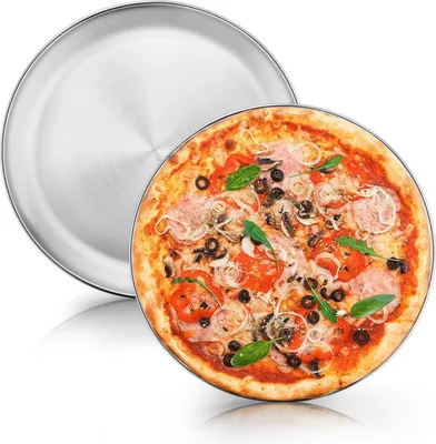 Image de Joyfair Plateau à pizza en acier inoxydable 30cm rond Set de 2 pour la cuisson de la pizza servir