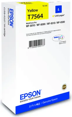 Produktbild von Epson T7564 - 14 ml - L-Größe - Gelb - original - Tintenpatrone - für WorkForce Pro WF-6530, WF-8010, WF-8090, WF-8510, WF-8590, WF-8590 D3TWFC