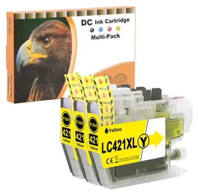 Zdjęcie produktu dla Kompatybilne wkłady atramentowe D&C LC421XL do drukarek Brother, zestaw wielopack do modeli Brother DCP-J1050DW, MFC-J1010DW, DCP-J1140DW, wkład żółty (zestaw 3 sztuki)