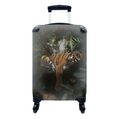 Produktbild von MuchoWow® Koffer Handgepäck Trolley Rollkoffer Kleine Reisekoffer mit 4 Rollen - Tiger - Dschungel - Schmetterling - Cabin Size < 55x40x23 cm & 55x40x20 cm - Fotokoffer - Kabinenkoffer - Boardgepäck - Reise-Box - Reisekoffer - Reisegepäck - Koffer mit Bild - Trolley für Kinder