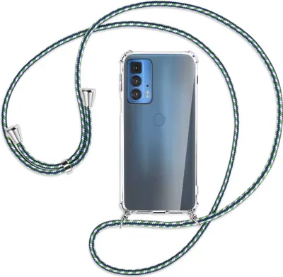 Produktbild von Handykette Backcover-Schutzhülle mit Band (Metall silberfarben) für Motorola Edge 20 Pro - grün/blau/weiß