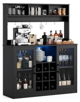 Obrázek produktu pro Komoda, boční skříňka, kredence s dvířky, úložná skříň, barva: černá, materiál: kvalitní MDF/dřevotříska