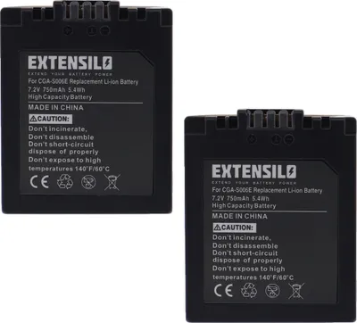 Produktbild von EXTENSILO 2x Akku Ersatz für Panasonic CGA-S006, CGR-S006E, DMW-BMA7, CGA-S006E, CGR-S006 für Kamera (750 mAh, 7,2 V, Li-Ion)