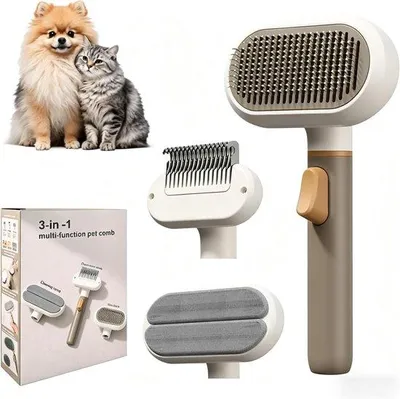 Produktbild von 3-in-1 Haustierbürste - Edelstahlstifte - Ergonomischer Griff - Entfernt Unterwolle und lose Haare - QuickShopping