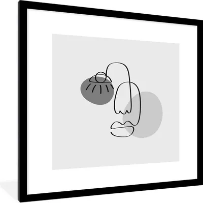 Produktbild von MuchoWow® Gerahmtes Poster Minimalismus - Gesicht - Schwarz - Weiß 40x40 cm - Poster mit Schwarzem Bilderrahmen Wandposter Rahmen Foto Bilder - Poster - Plakat im Rahmen