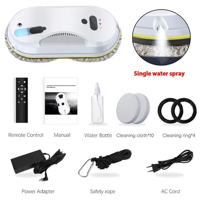 Image de Robot nettoyeur de vitres - Aspirateur pour vitres - Puissance d'aspiration de 5600 Pa - Design ultra-fin - Fonction de pulvérisation d'eau automatique - Télécommande - Blanc