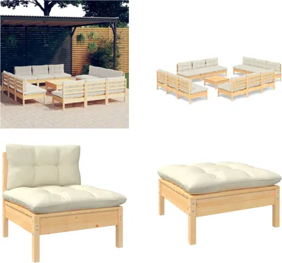 Produktbild von vidaXL 13 tlg. Garten Lounge Set mit Creme Kissen Kiefernholz - Garten-Lounge-Set - Garten-Lounge-Sets - Lounge-Set - Lounge-Sets