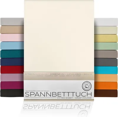 Produktbild von Spannbetttuch Bettlaken aus gekämmter Baumwolle Premium Jersey 160g/m²,140x200cm,Elfenbein, Matratzenart:Topper
