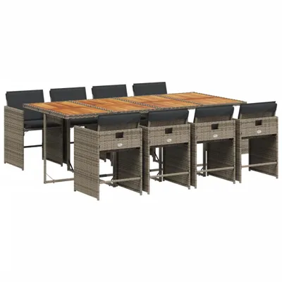 Produktbild von vidaXL 9-tlg. Garten-Essgruppe mit Kissen Grau Poly Rattan