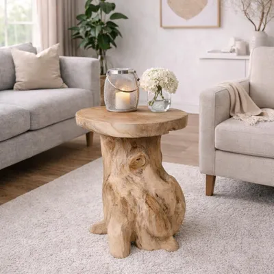 Produktbild von Massiver Beistelltisch FUNGO 40cm Teakholz