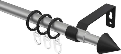 Produktbild von Interdeco Gardinenstange ausziehbar / Teleskop-Vorhangstange Silbergrau / Schwarz, Typ Hera Cone (Kegel), 16/13 mm Ø 1-läufig, 70-120 cm ausziehbar