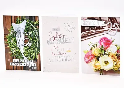 Produktbild von Silberhochzeit Karte - 100 Stück - 3 Motive
