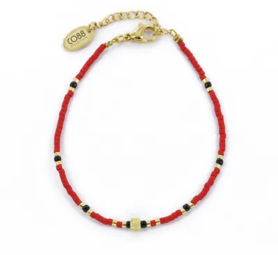 Produktbild von CO88 Collection 8CB-91152 Perlenarmband mit Miyuki-Perlen – Rot und goldfarben – 16+3 cm – Goldfarbener Verschluss