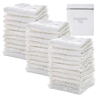 Produktbild von Musselin Tücher Baby 30 Stück 25x25 cm Weiß Mulltücher Spucktücher Waschlappen